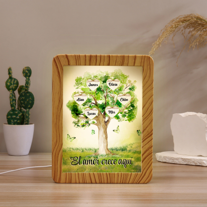 Marco/Espejo con LED Multifuncional Árbol de la Vida 2-8 Nombres Personalizados con 1 Texto-Jessemade ES