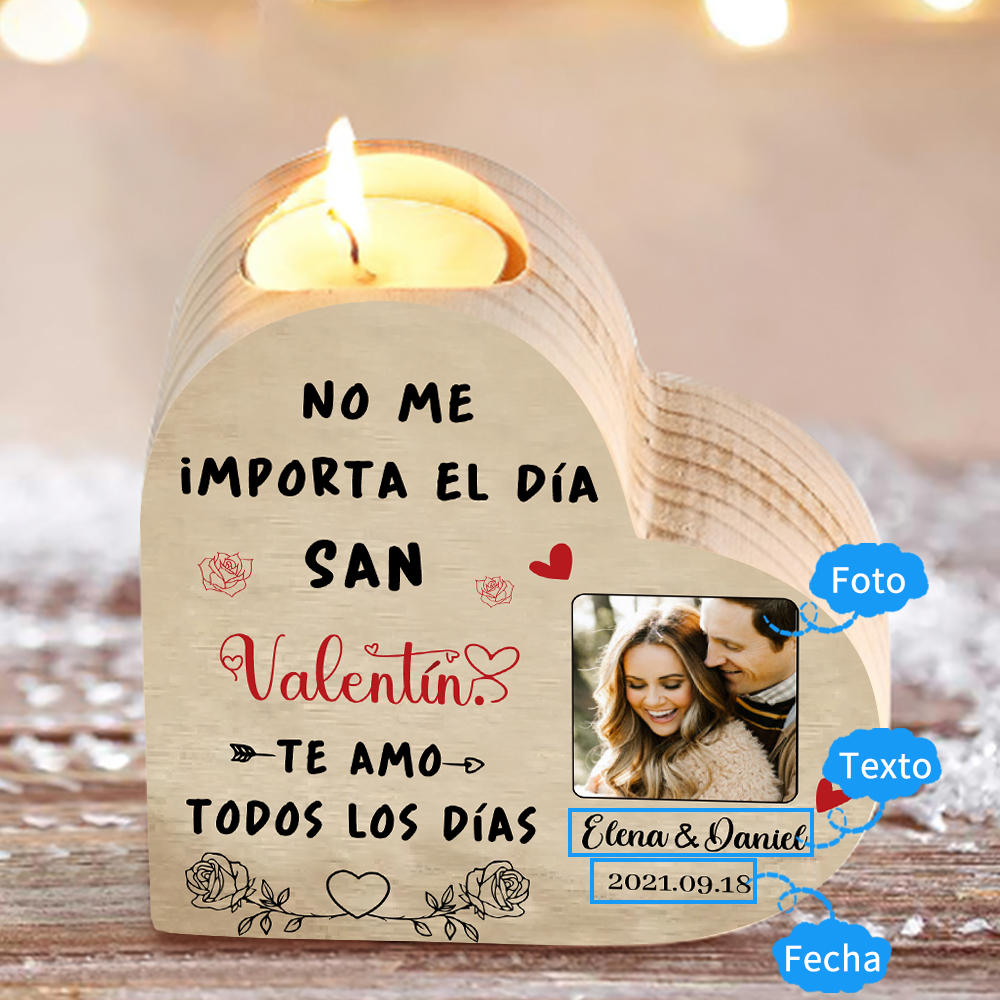 San Valentín-Candelero de madera para pareja con foto sin vela personalizado con nombres y fecha-Jessemade ES