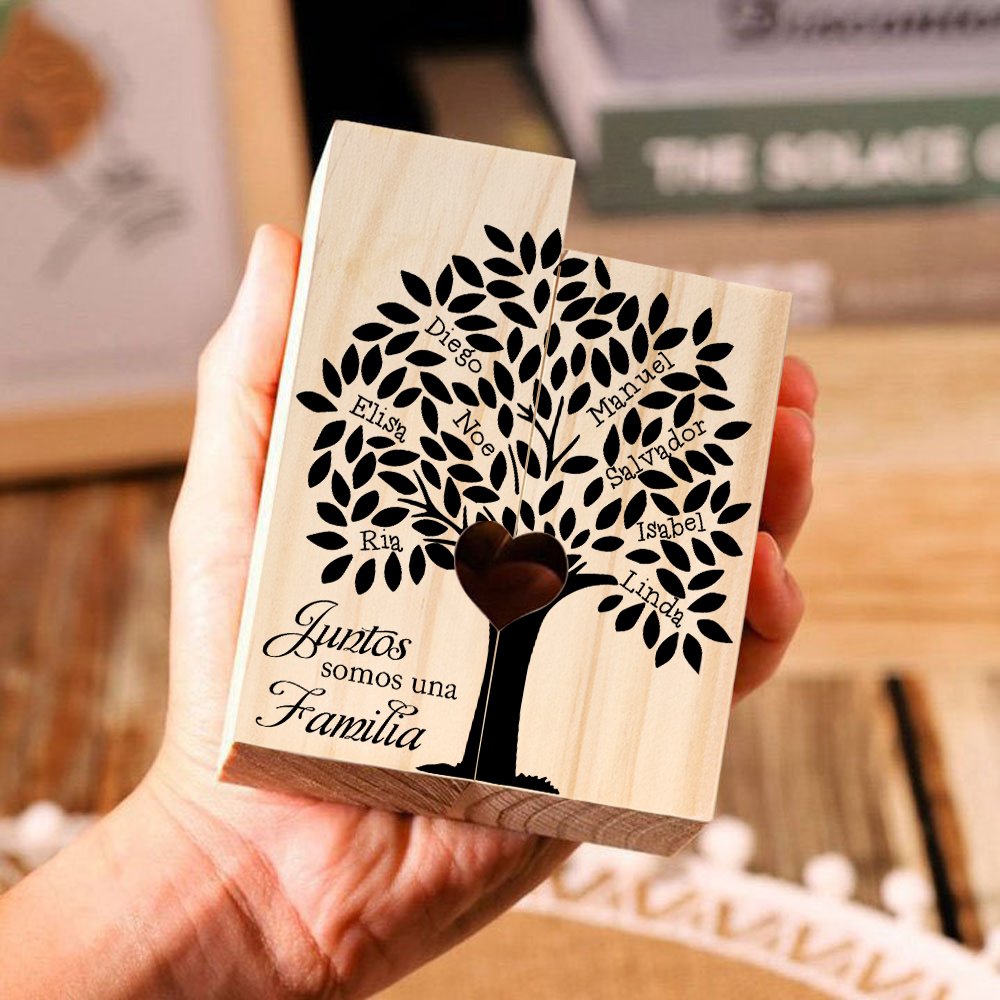 A la familia-Candelero de árbol de la vida de madera personalizado con 2-10 nombres y 1 texto sin vela-Jessemade ES