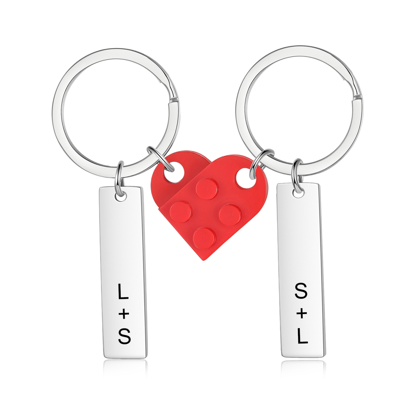Llavero con piezas de corazón para pareja 2 letras personalizadas-Jessemade ES