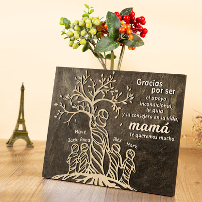 A mi mamá-Lámina mujer de árbol marco de madera personalizado con 5 nombres-Jessemade ES