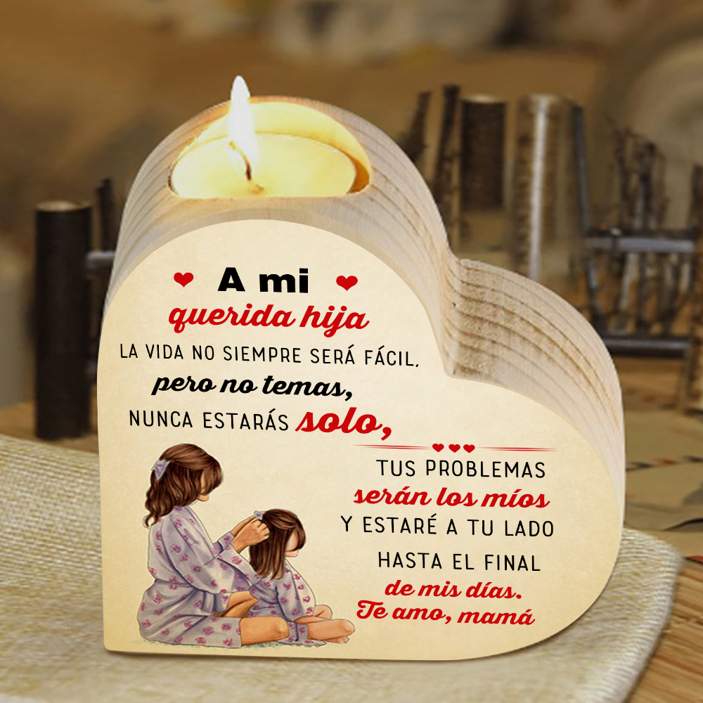 Candelero de corazón para hija de mamá de madera de corazón sin candela-Jessemade ES