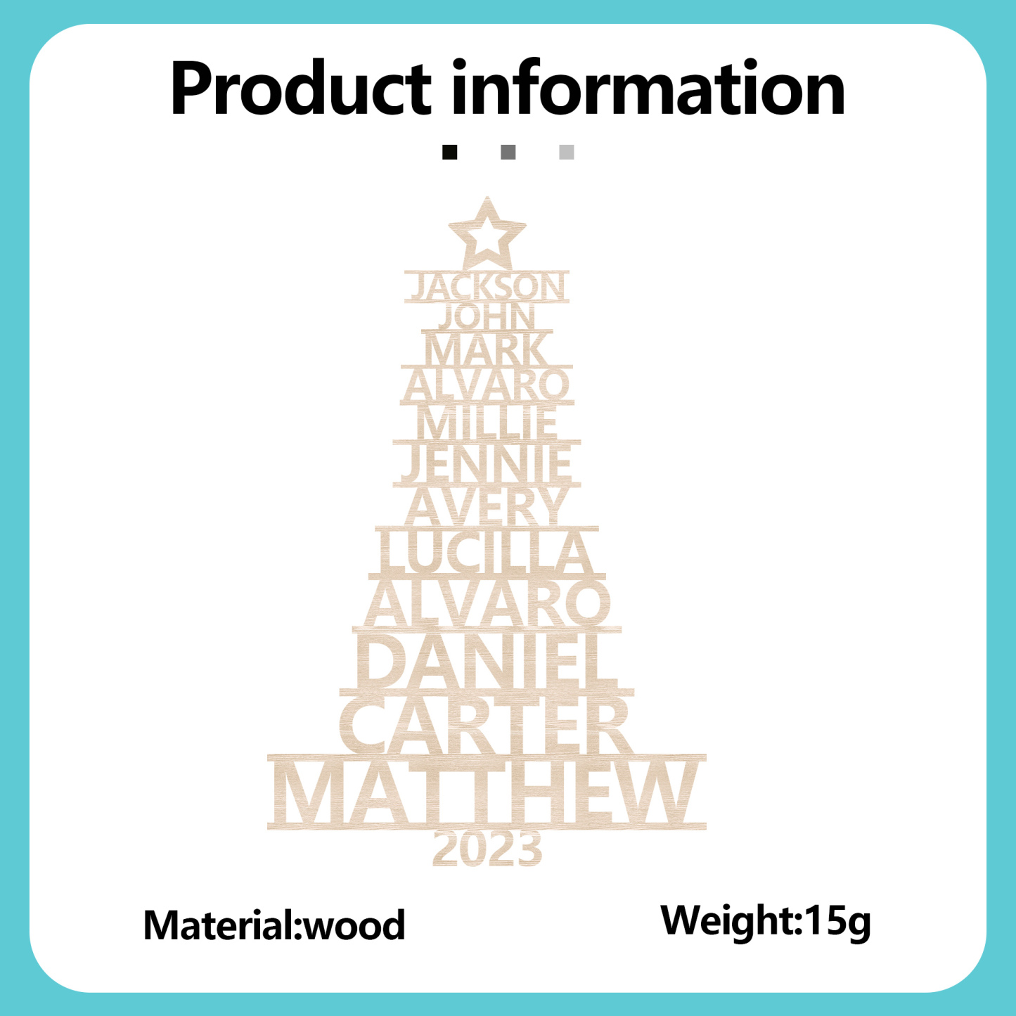 Navidad-Ornamento navideño de madera árbol de nombres con 12 nombres y año personalizados