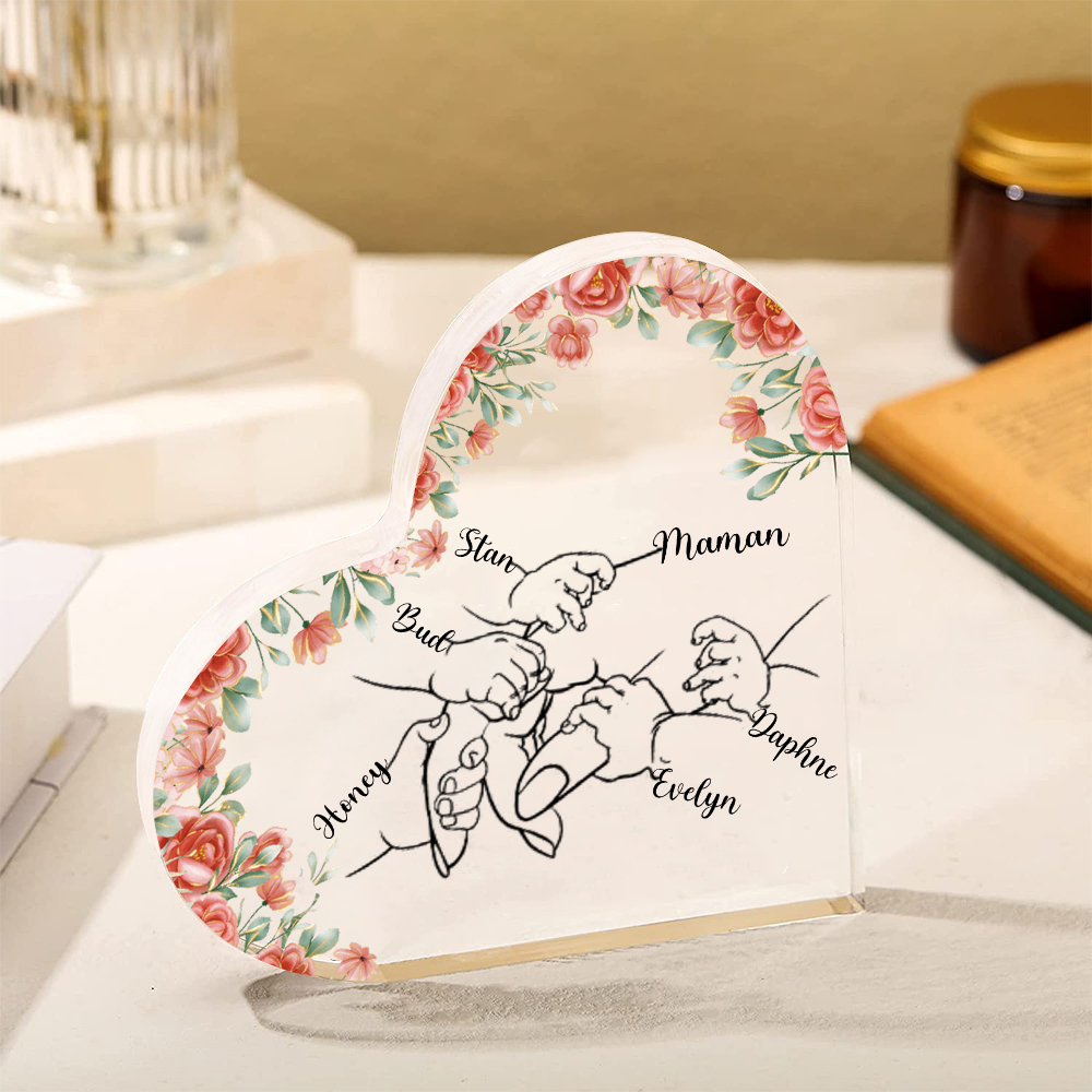 A mi mamá/abuela-Placa de acrílico en forma de corazón mano y manitas 2-6 nombres personalizados-Jessemade ES
