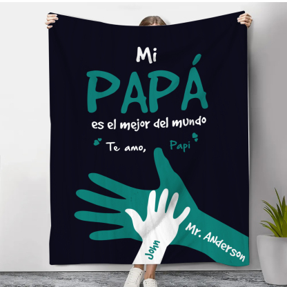A mi padre-Manta de buen calidad de mano y manito personalizada con 2 nombres-Jessemade ES