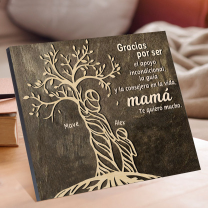 A mi mamá-Lámina mujer de árbol marco de madera personalizado con 2 nombres-Jessemade ES