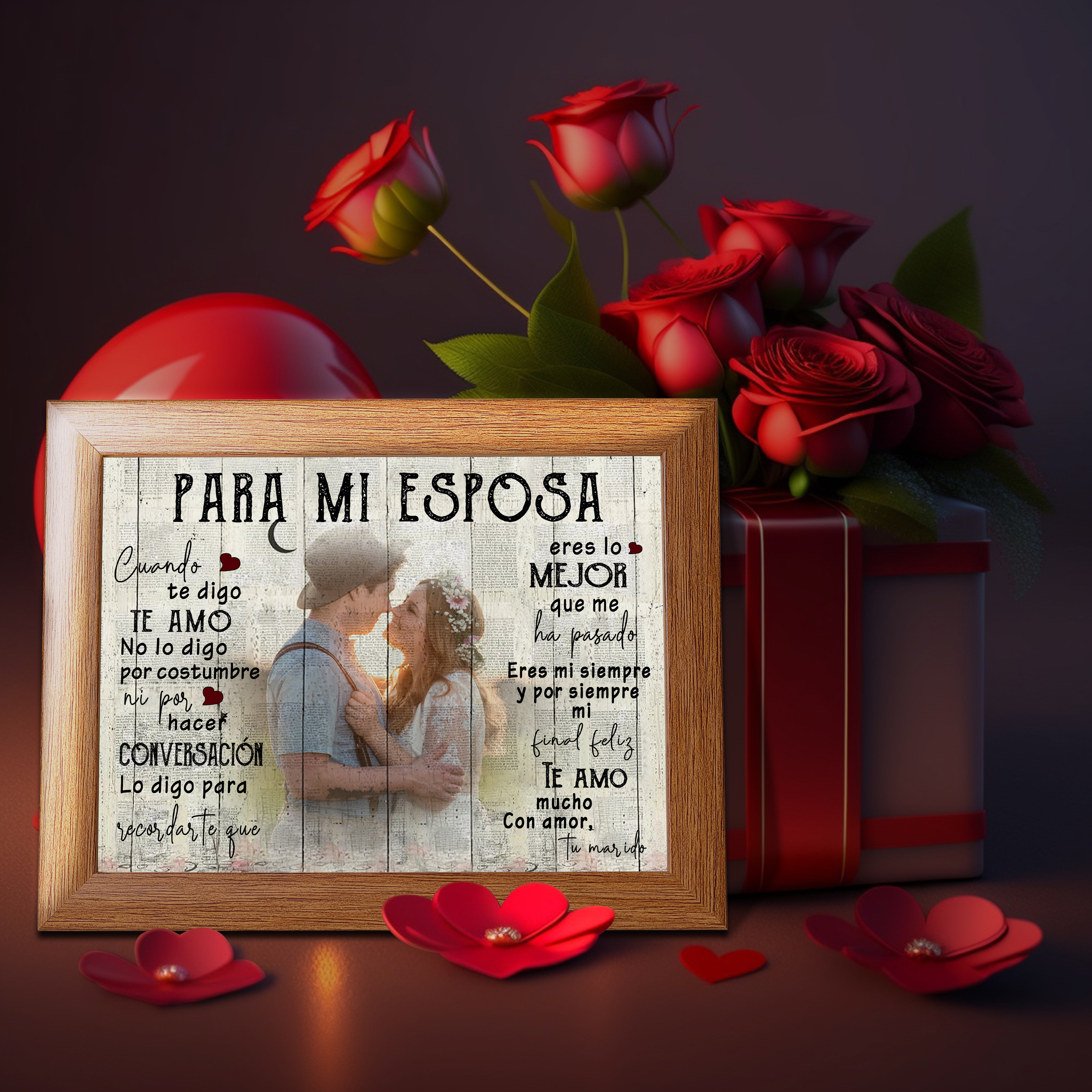 Para mi esposa-Marco de madera de 1 foto personalizada-Jessemade ES