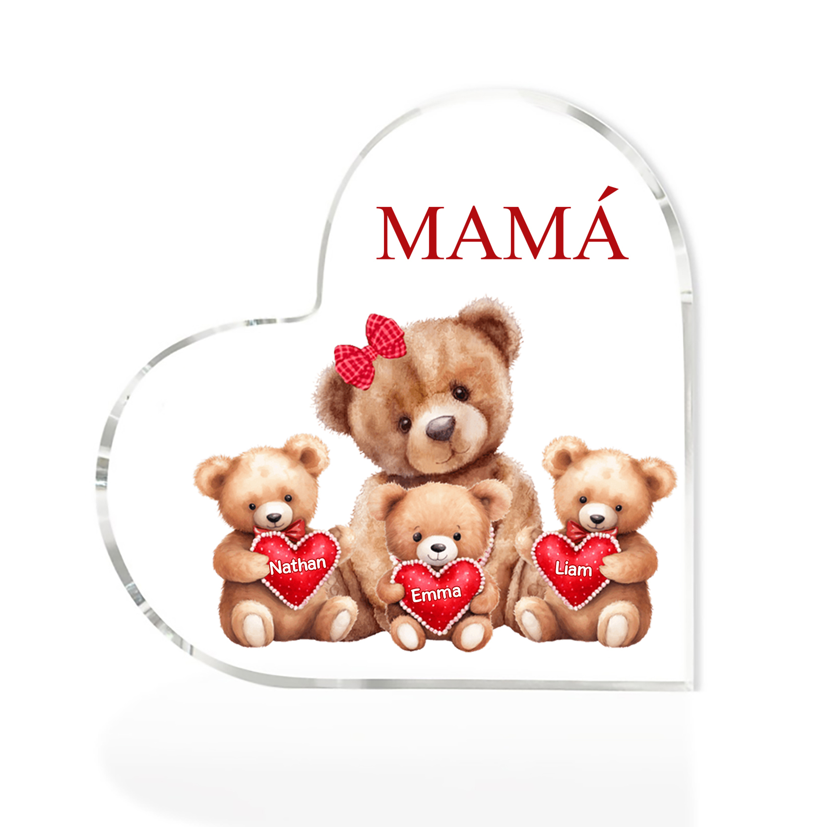 A mi mamá/abuela-Placa de acrílico "Nosotros" en forma de corazón 3 nombres y 1 texto personalizados-Jessemade ES