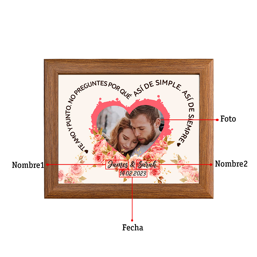 Marco de 1 foto de madera para pareja 2 nombres y fecha personalizados-Jessemade ES