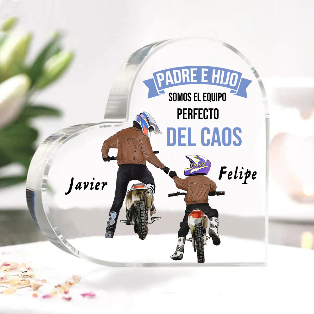 Placa de acrílico en forma de corazón papá e hijo con 2 nombres personalizados-Jessemade ES