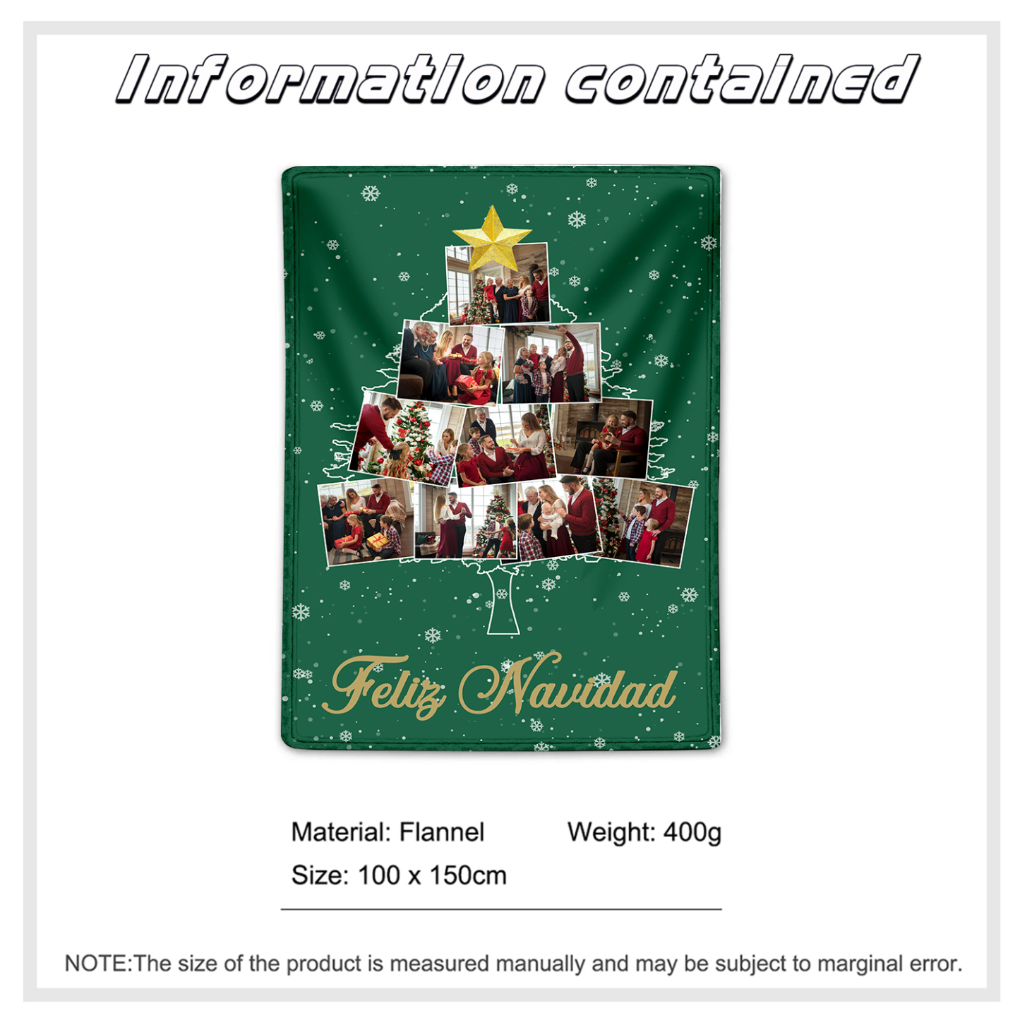 Manta de buen calidad de Navidad personalizada con 10 fotos-Jessemade ES