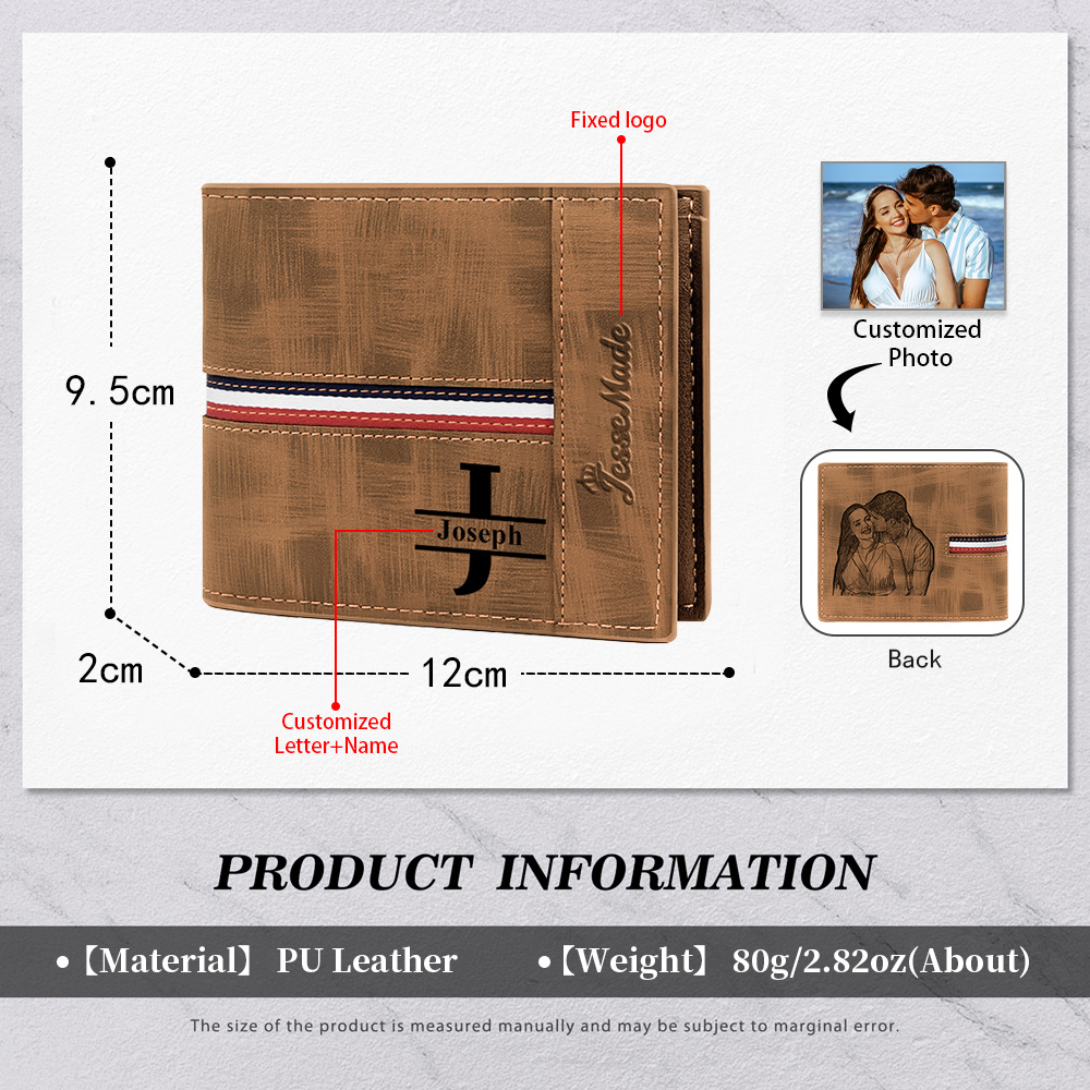 Cartera, billetera personalizada con 1 foto, 1 nombre y 1 letra monedero para hombre-Jessemade ES