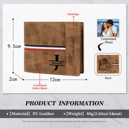 Cartera, billetera personalizada con 1 foto, 1 nombre y 1 letra monedero para hombre-Jessemade ES