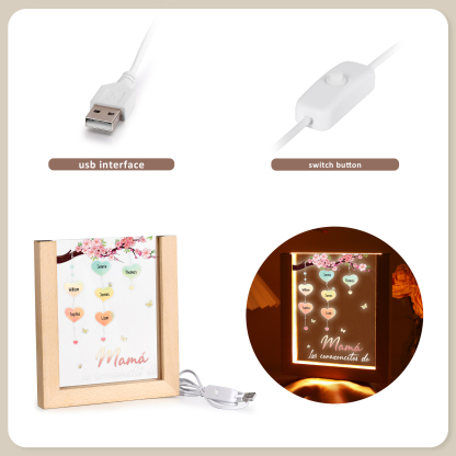 A mi mamá/abuela-Lámpara Personalizada con 2-8 Nombres y Texto "árbol y corazones" 3D Ilusión Luz de Noche-Jessemade ES