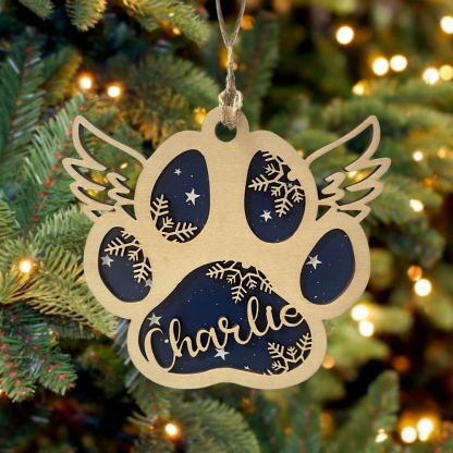 Navidad-Ornamento navideño de madera pata de perro con alas con 1 nombre personalizado