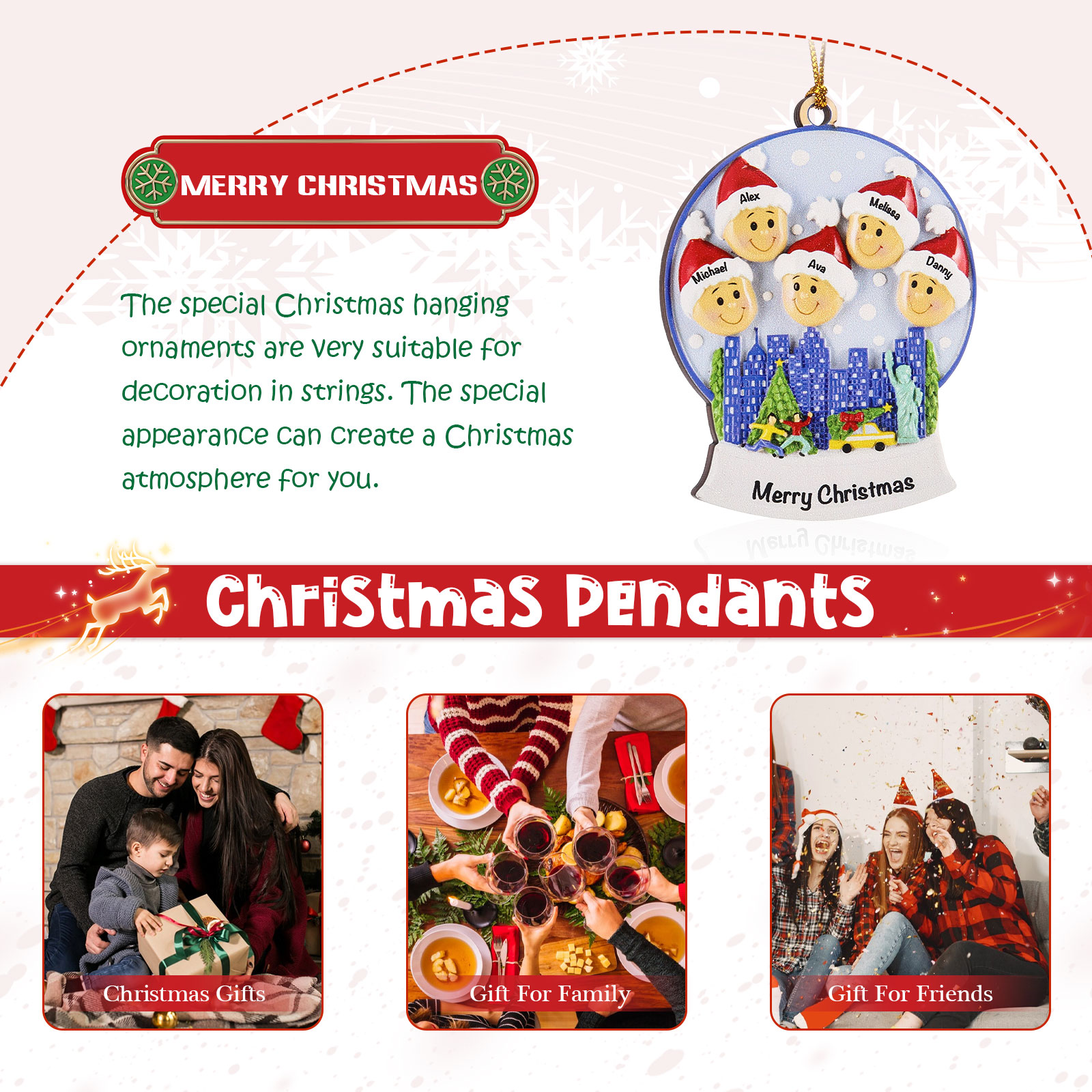 Navidad-Ornamentos Navideños de Madera Bola de cristal 5 Nombres con Texto Personalizados