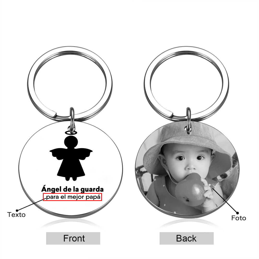 A mi hija-Llavero de placa "ángel de la guarda" 1 texto y 1 foto personalizados-Jessemade ES