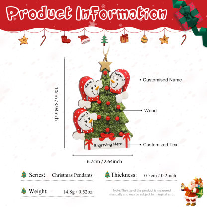 Navidad-Ornamentos Navideños de Madera Árbol y muñecos de nieve 3 Nombres con Texto Personalizados