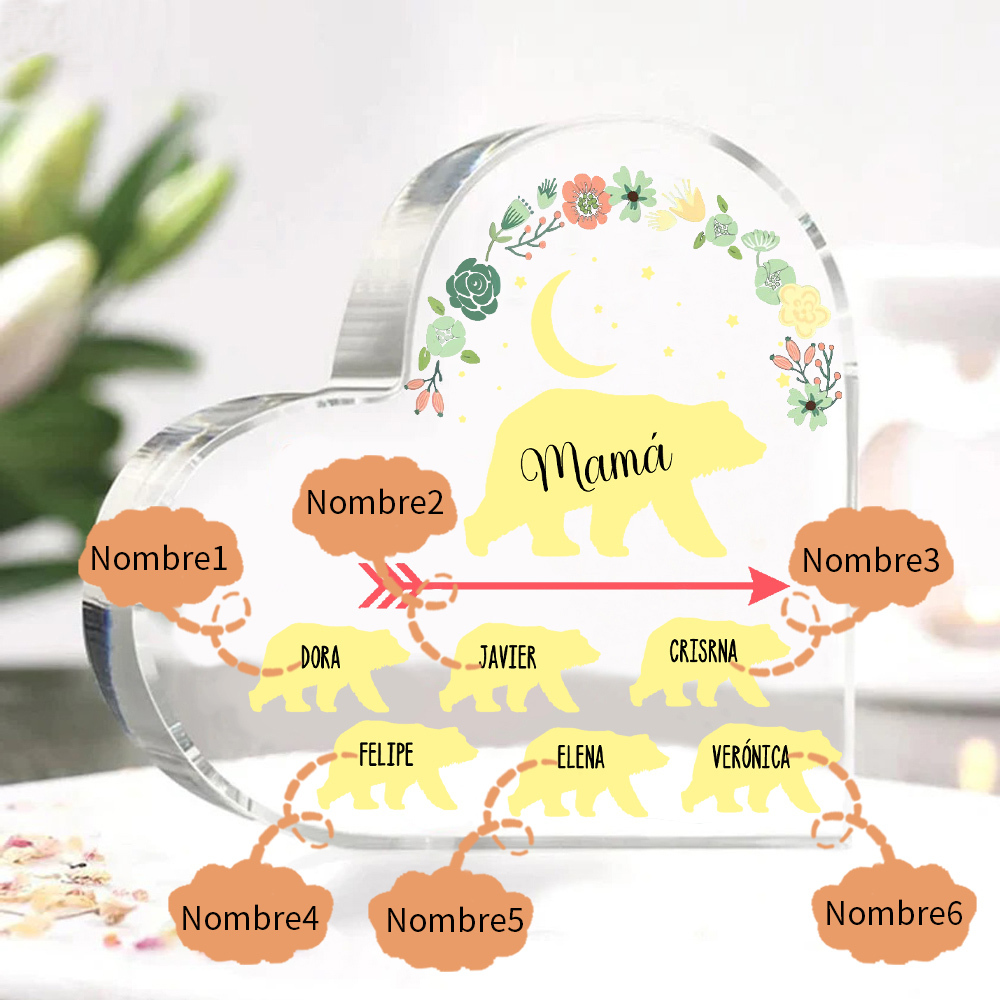 A mi mamá-Placa de acrílico en forma de corazón osos 1-6 nombres personalizados-Jessemade ES