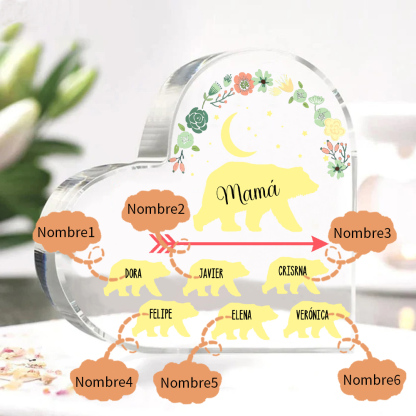 A mi mamá-Placa de acrílico en forma de corazón osos 1-6 nombres personalizados-Jessemade ES