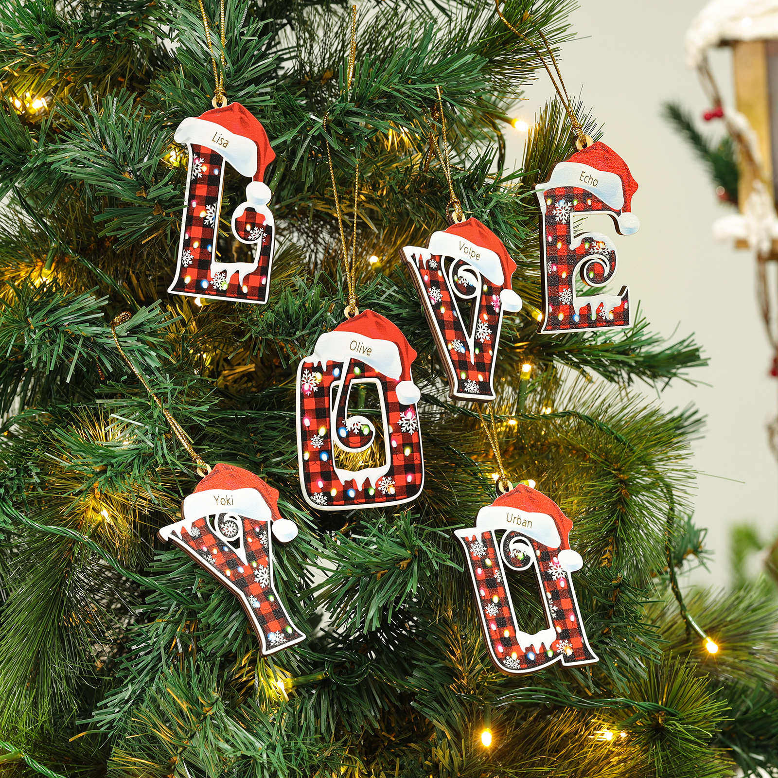 Navidad-Ornamentos Navideños de Madera Letra 1 Nombre Personalizado