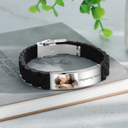 Pulsera personalizada con 1 texto y 1 foto para hombre-Jessemade ES