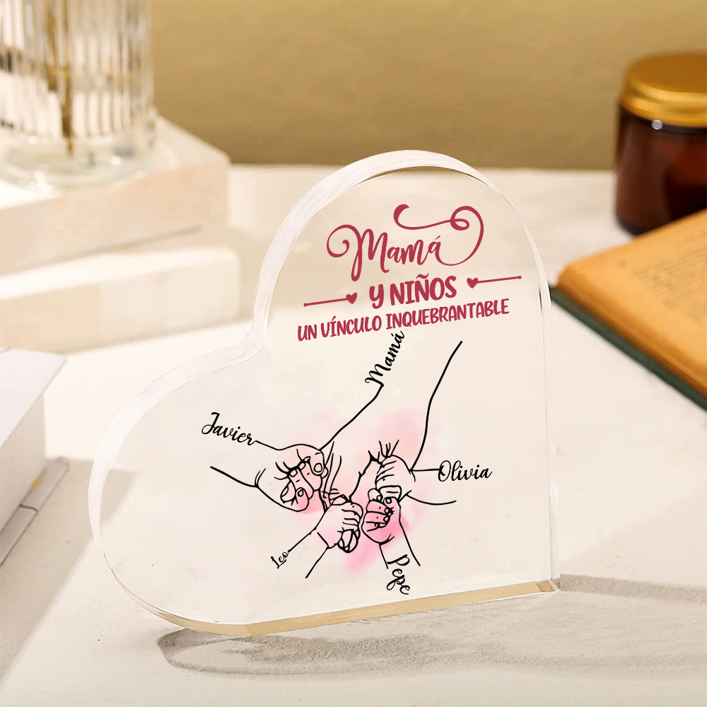 A mi mamá-Placa de acrílico en forma de corazón mano y manitas 1-5 nombres personalizados-Jessemade ES