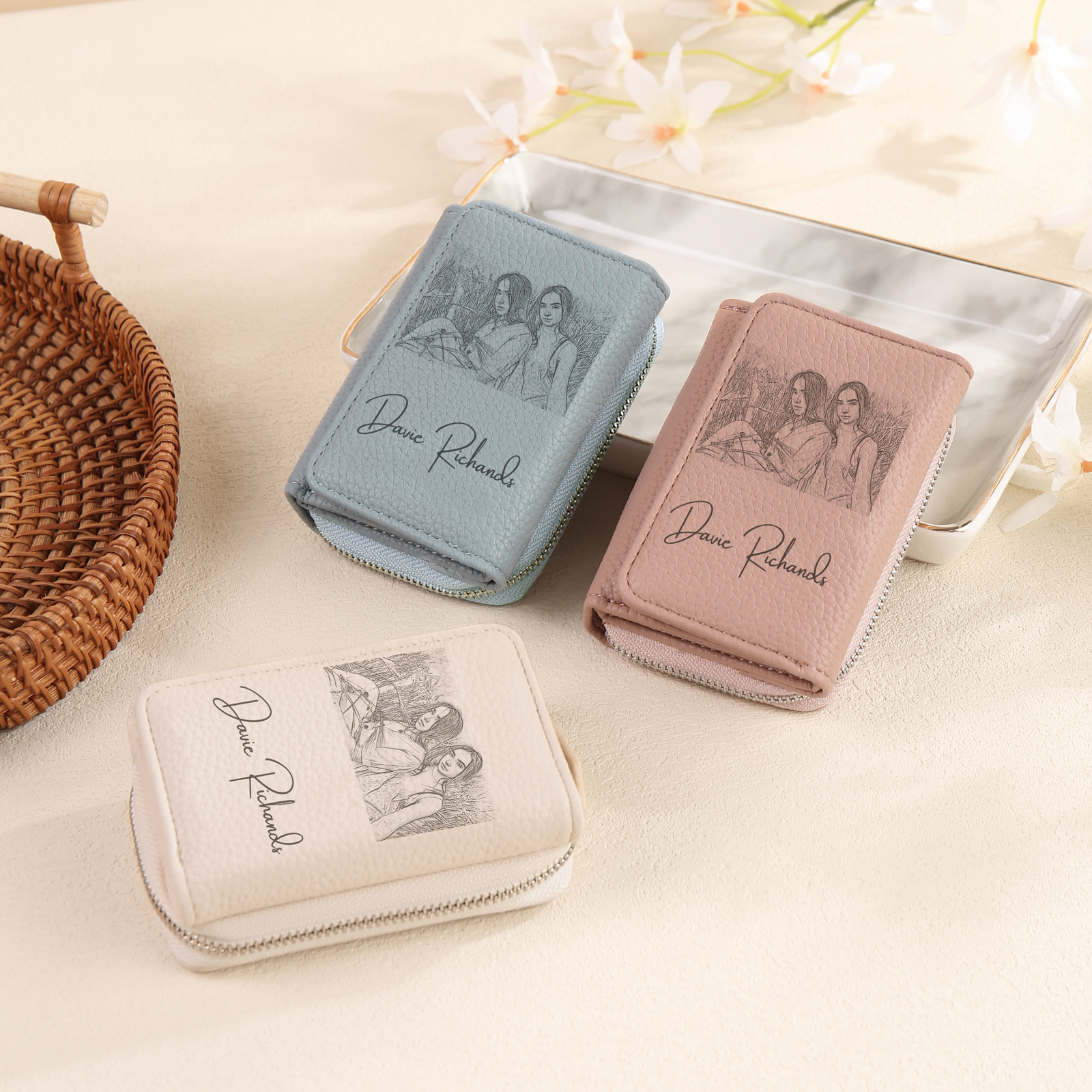 Cartera, billetera con 1 texto y 1 foto personalizados monedero clásico para mujer