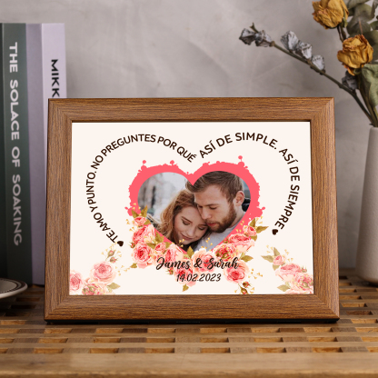 Marco de 1 foto de madera para pareja 2 nombres y fecha personalizados-Jessemade ES