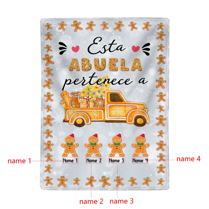 A mi abuela-Manta de buen calidad de Navidad hombres de jengibre personalizada con 4 nombres-Jessemade ES