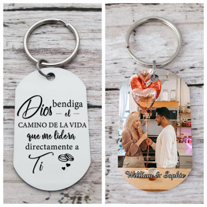 Llavero personalizado con 2 nombres y 1 foto para pareja-Jessemade ES
