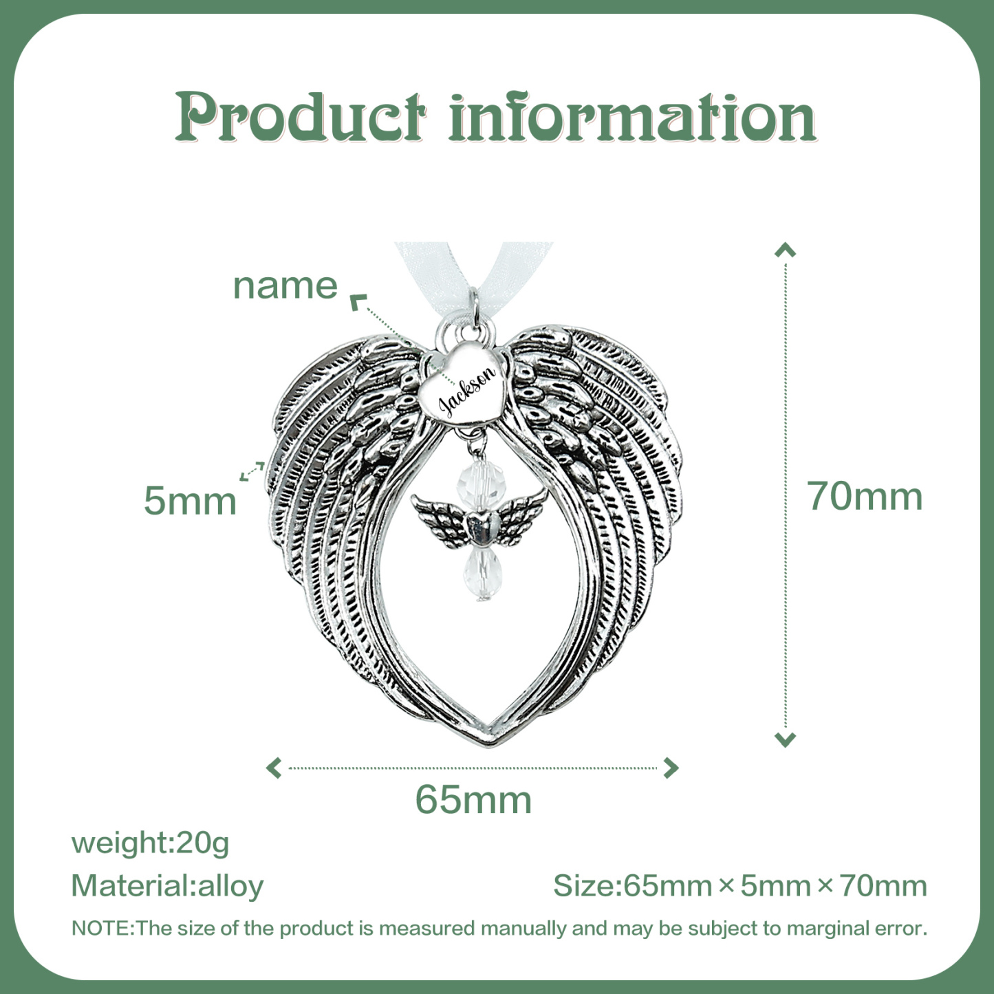 Adorno navideño de alas conmemorativo Adorno de Navidad 1 nombre personalizado 
