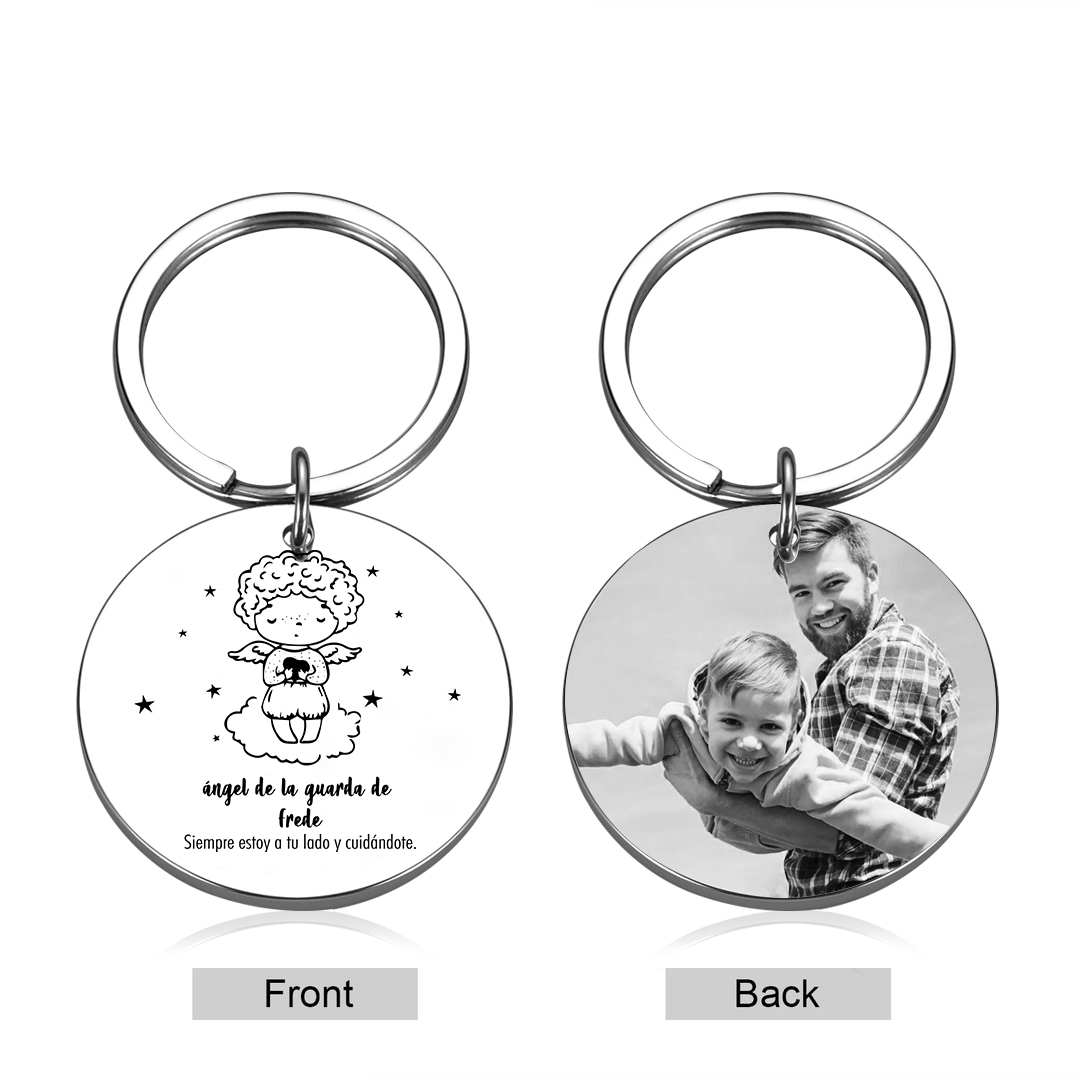 A mi hijo-Llavero de placa "ángel de la guarda" personalizado con 1 nombre y 1 foto-Jessemade ES