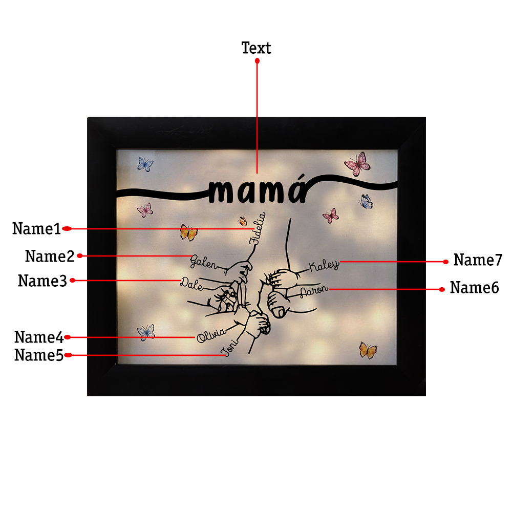 A mi mamá-Marco de 2-7 nombres y 1 texto personalizados de plástico con lámpara-Jessemade ES