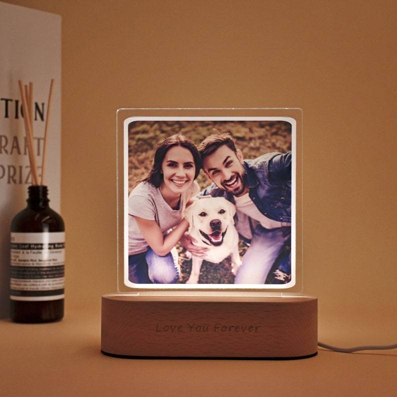 Lámpara 3D ilusión luz de noche LED con 1 foto y texto personalizados
