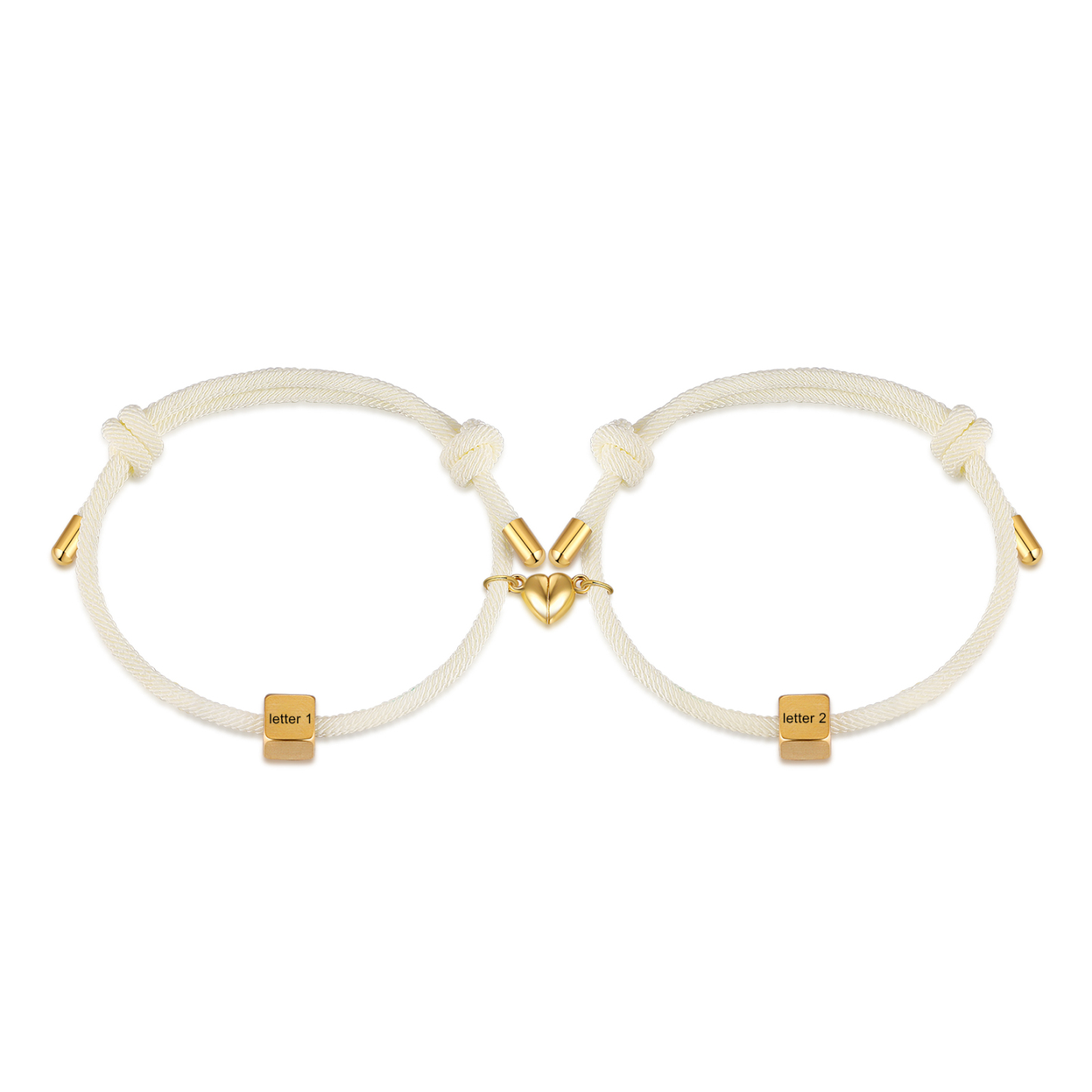 Pulseras de cuerda personalizadas para pareja con dije de corazón magnético grabado de dos letras-Jessemade ES