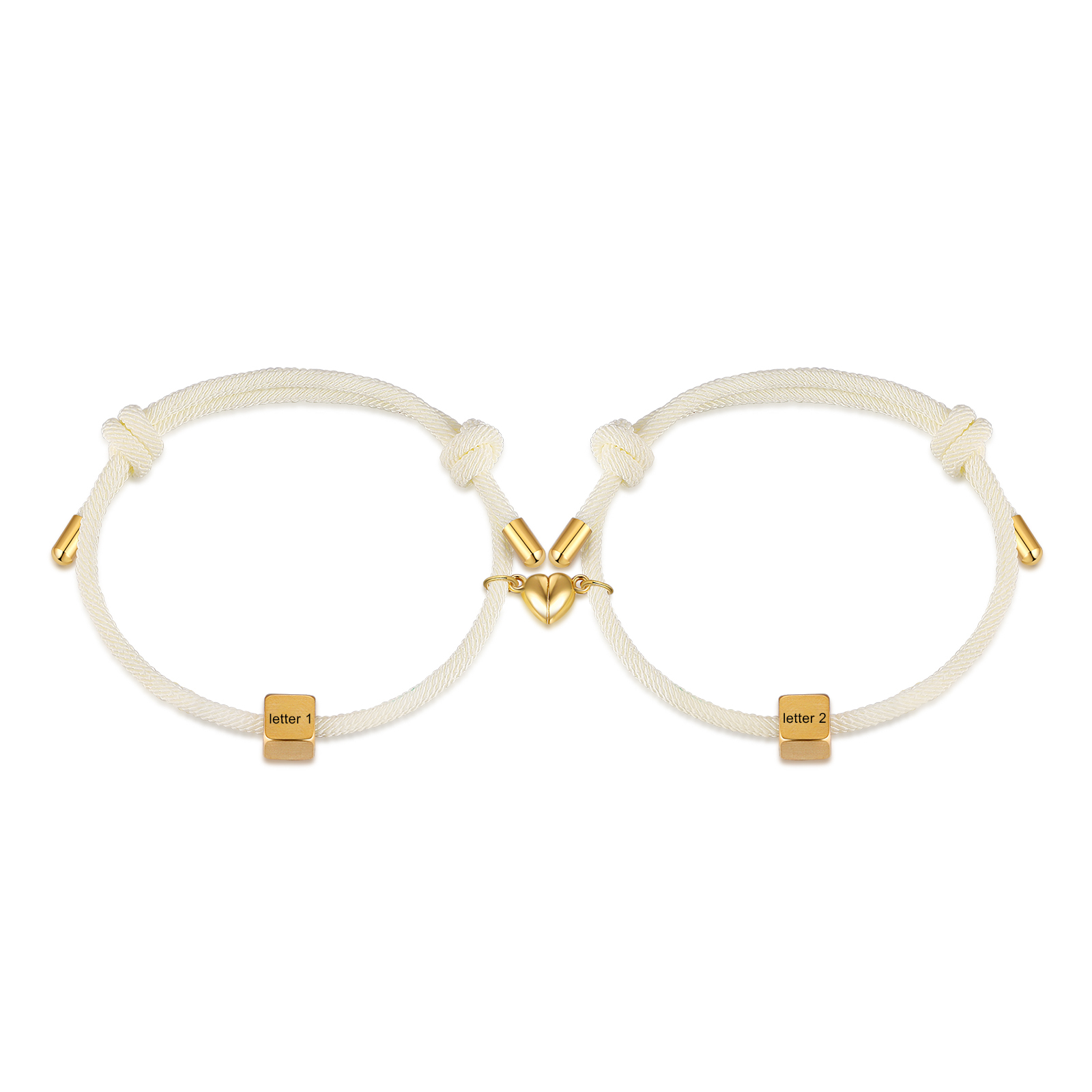 Pulseras de cuerda personalizadas para pareja con dije de corazón magnético grabado de dos letras-Jessemade ES