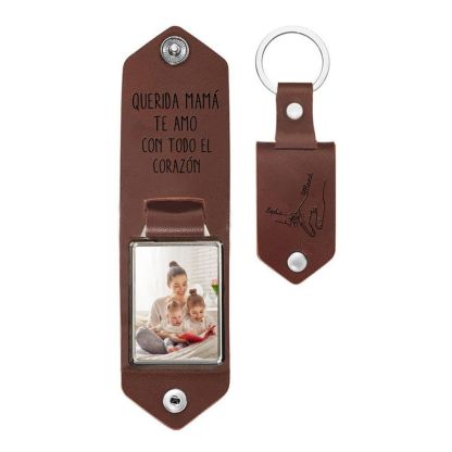 A mi mamá - Llavero 1-5 nombres y 1 foto personalizados de cuero mano y manitos-Jessemade ES