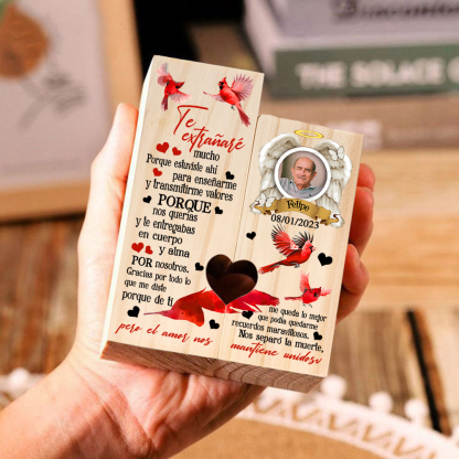 Candelero de dos piezas en memoria de ser querido de madera nombre, foto y año personalizados sin vela-Jessemade ES