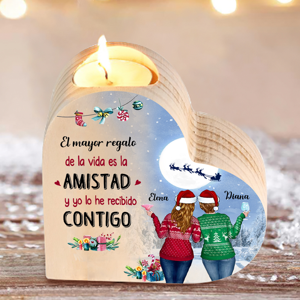 A mi amiga - Candelero de madera sin vela 2 nombres personalizados regalo de navidad-Jessemade ES