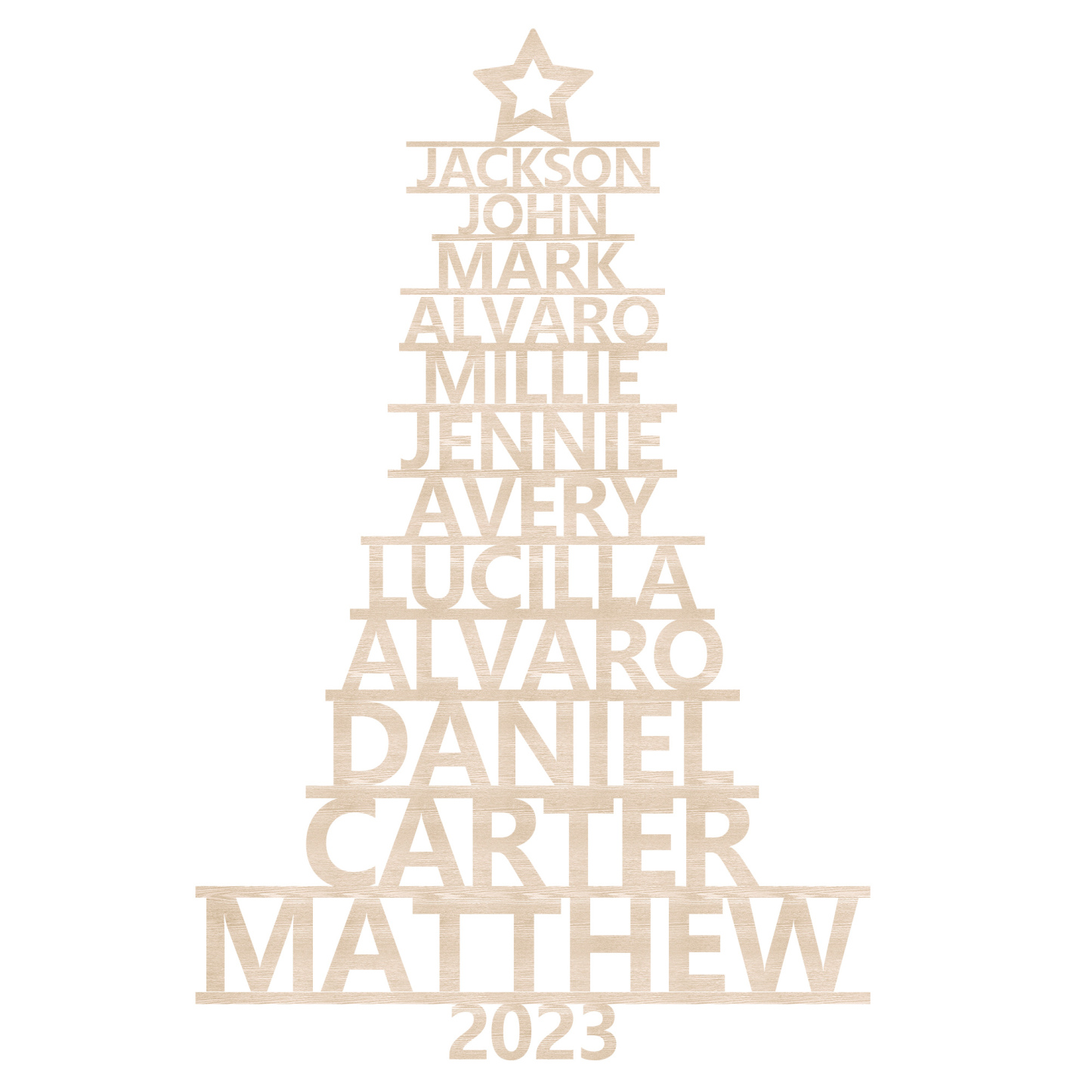 Navidad-Ornamento navideño de madera árbol de nombres con 12 nombres y año personalizados