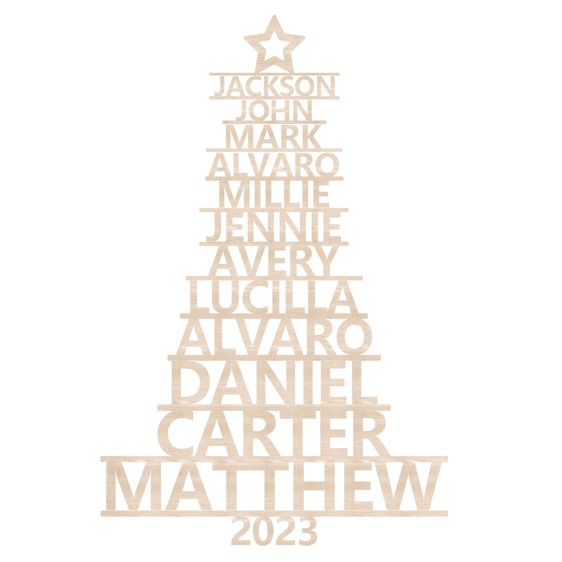 Navidad-Ornamento navideño de madera árbol de nombres con 12 nombres y año personalizados