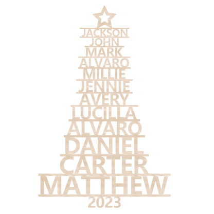 Navidad-Ornamento navideño de madera árbol de nombres con 12 nombres y año personalizados