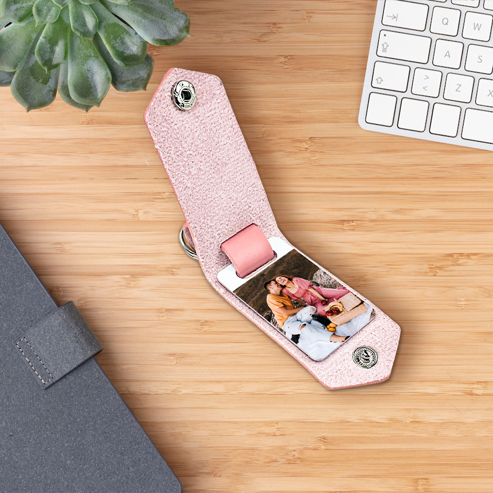 Llavero para pareja de cuero personalizado con texto y foto-Jessemade ES