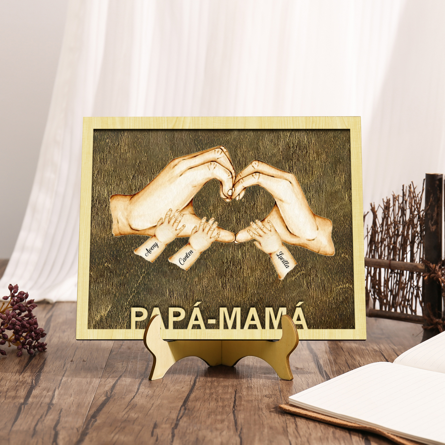A mi mamá/papá-Adorno 2-8 nombres personalizados decoración de madera mano con mano-Jessemade ES