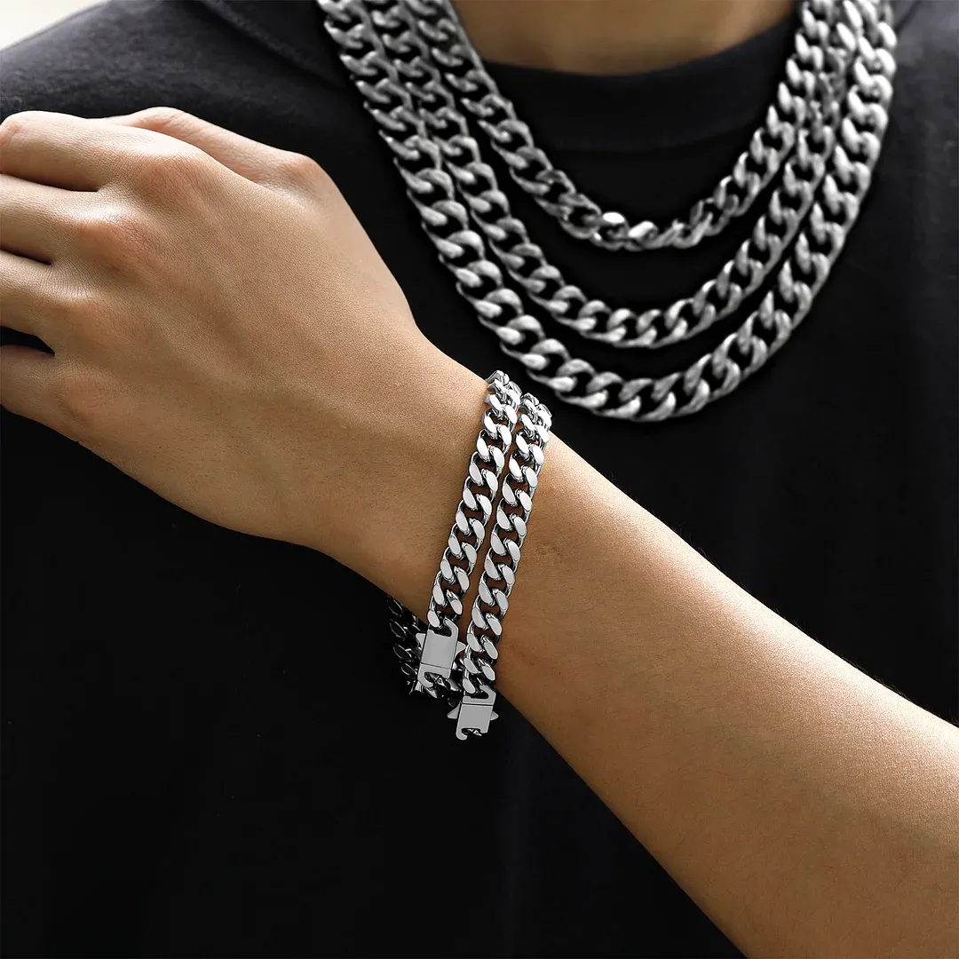 A mi Papá - Pulsera cubana de acero inoxidable con cadena curva para hombre