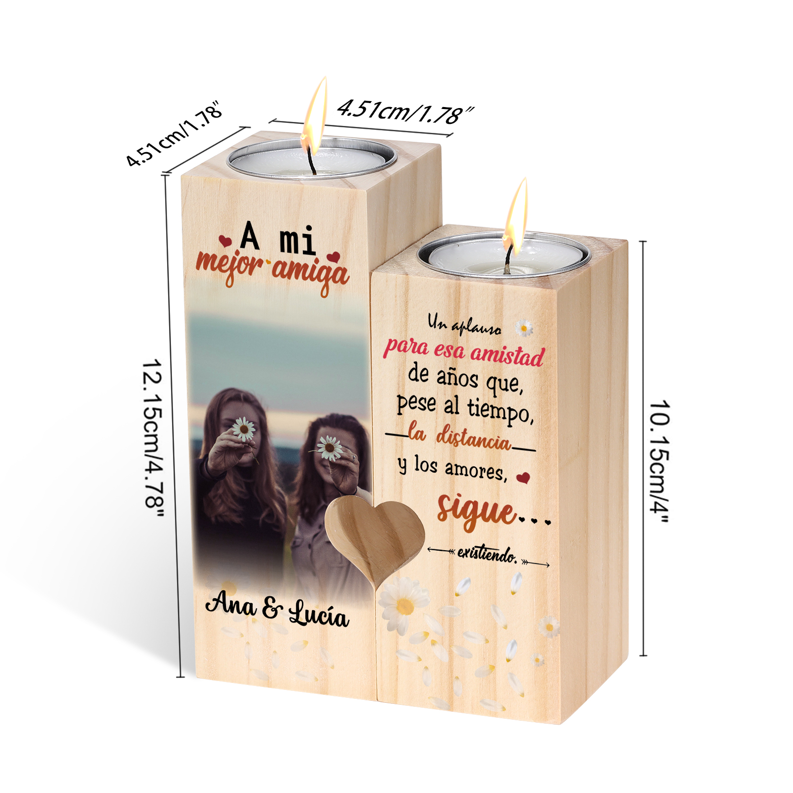 Candelero para amiga de madera de dos piezas sin candela con nombres personalizados-Jessemade ES