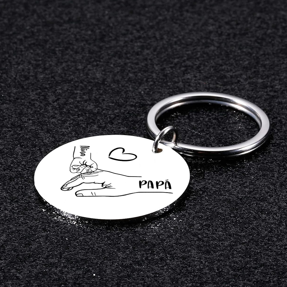 A mi papá-Llavero 2-4 nombres de placa redonda manos cogidas-Jessemade ES