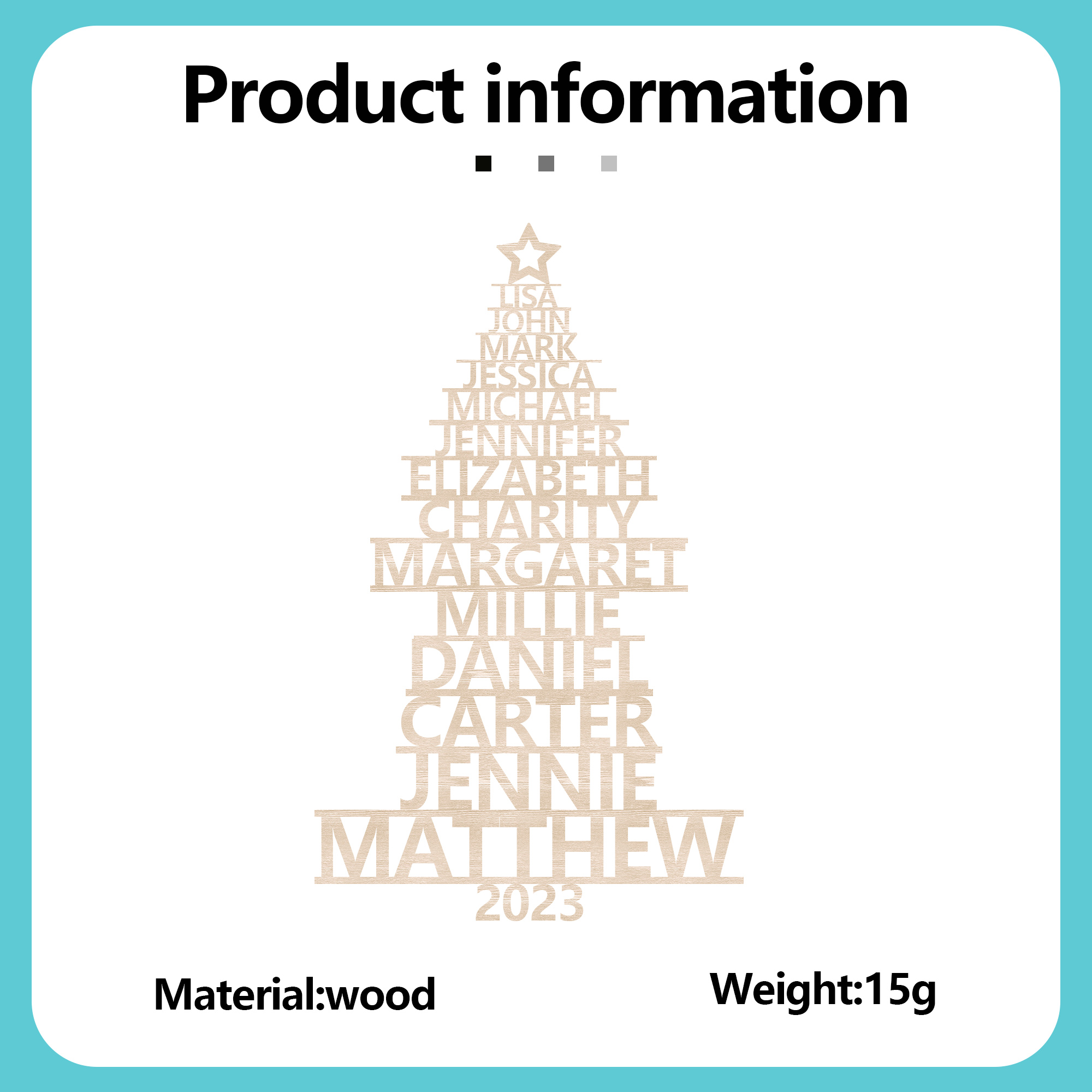 Navidad-Ornamento navideño de madera árbol de nombres con 14 nombres y año personalizados