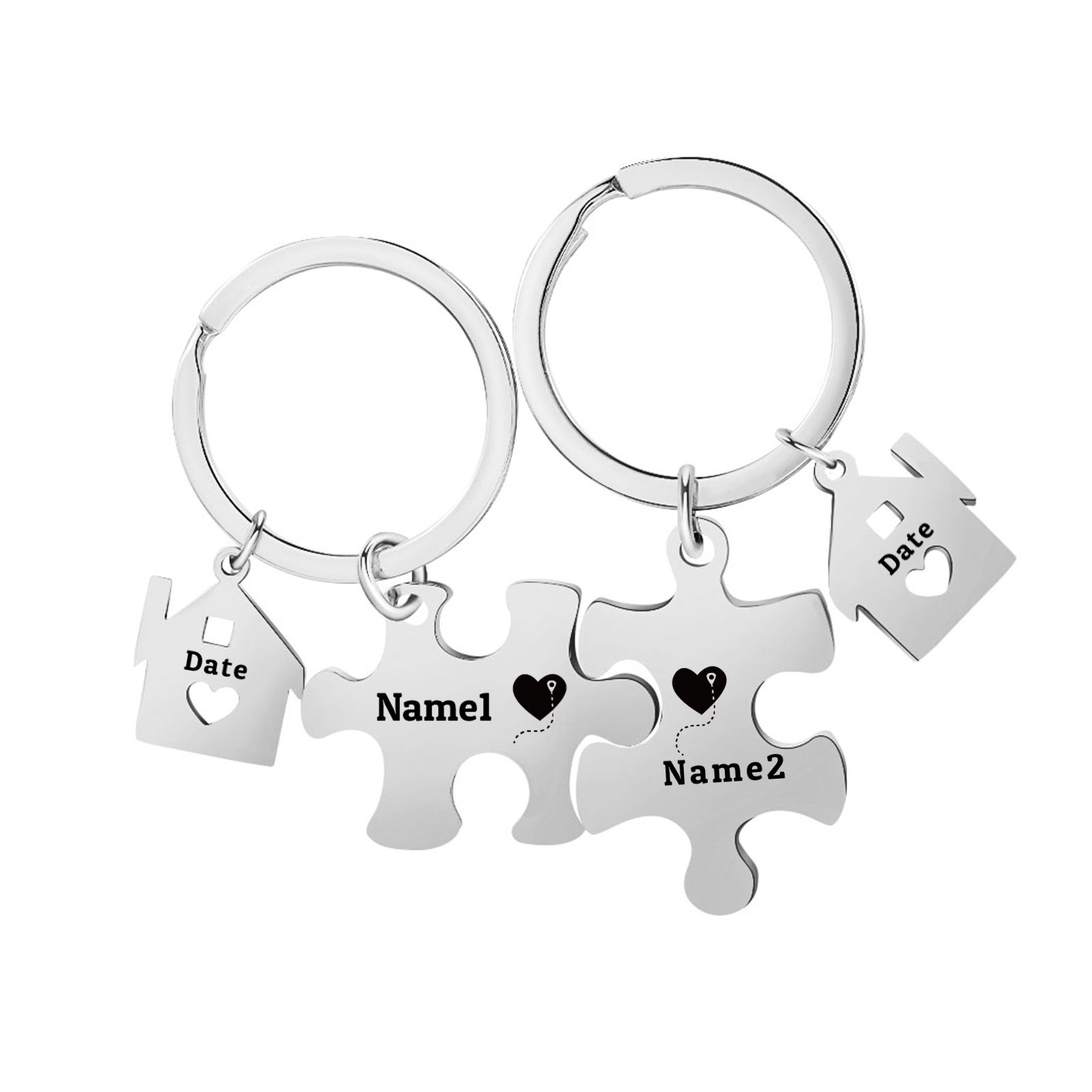Llavero para pareja rompecabezas 2 nombres personalizados con fecha dije de casa-Jessemade ES